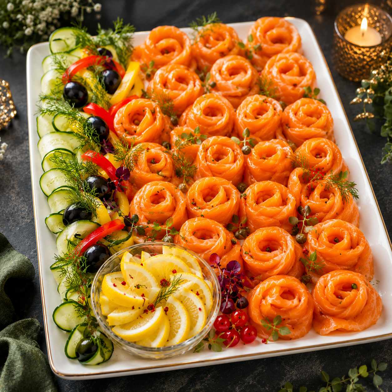 Large Platter of Smoked Salmon rosettes - 30 pieces