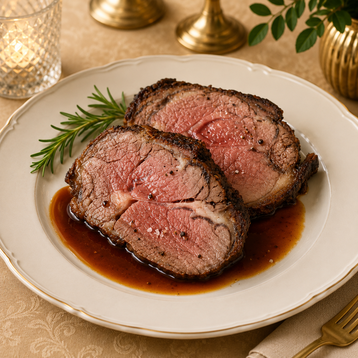 Roast Rib of Beef with red wine sauce