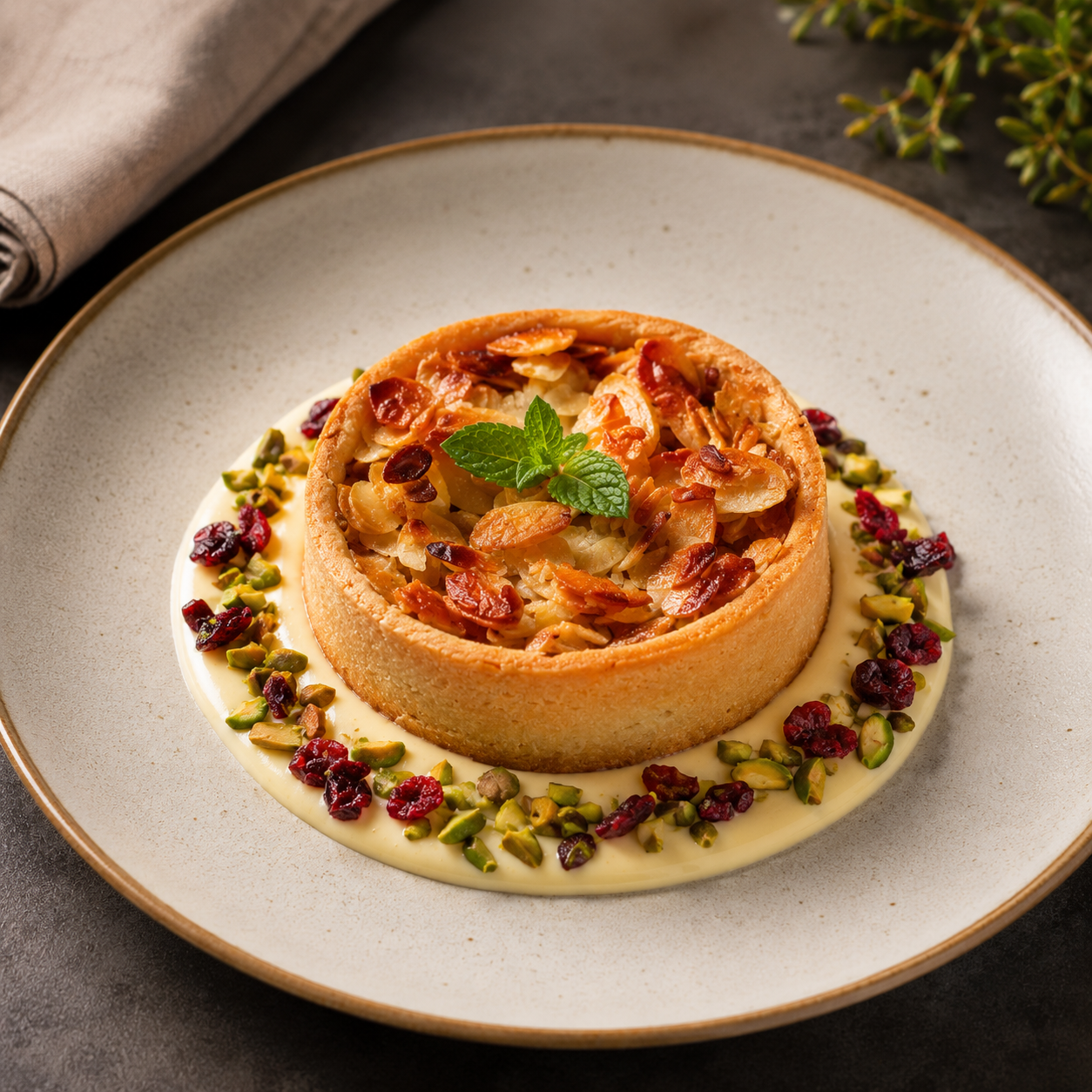 Apple Tart With Almonds And Sauce