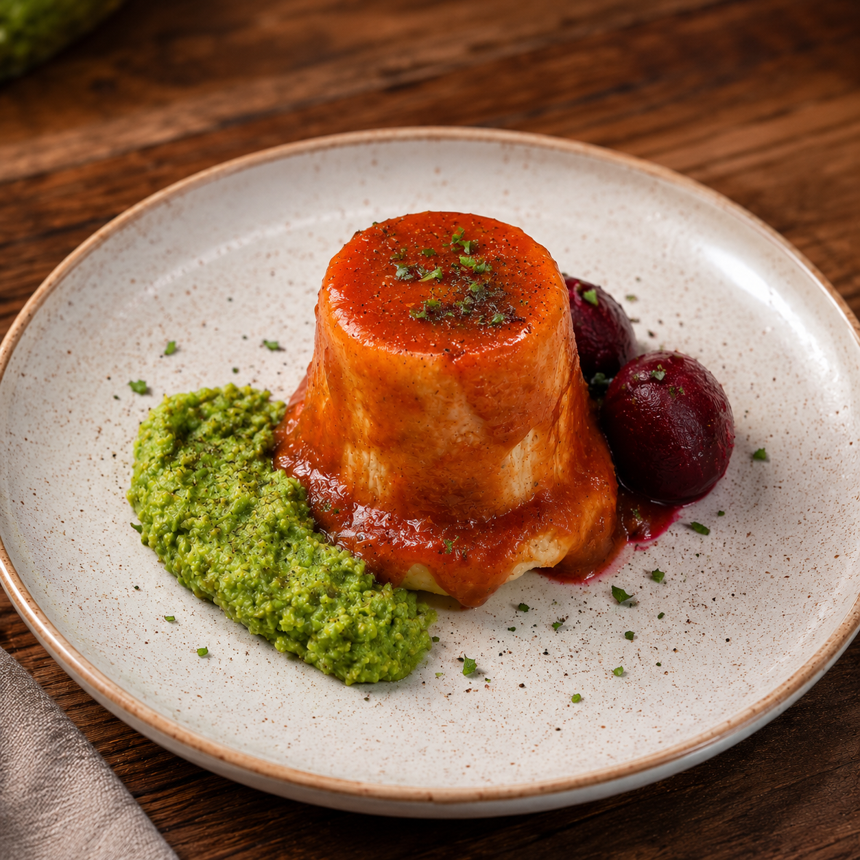 Beef Pudding With Mushy Peas & Red Wine Gravy