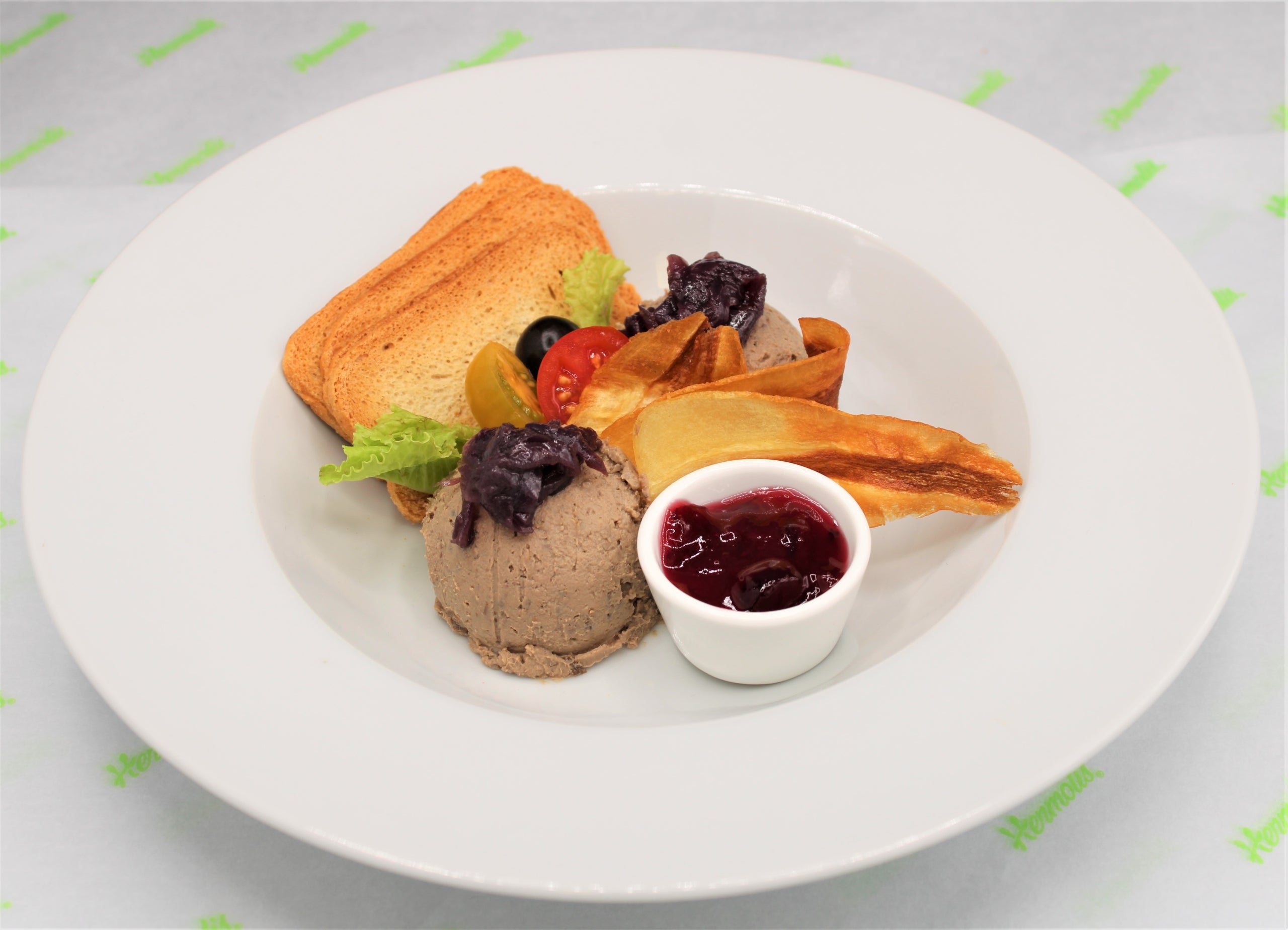 Chicken Liver Pate served with Melba Toast and vegetable crisps