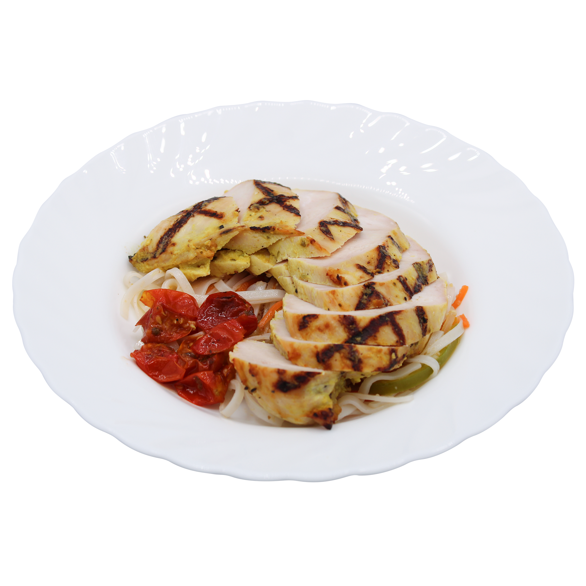 Grilled Chicken Breast On A Bed Of Marinated Rice Noodles