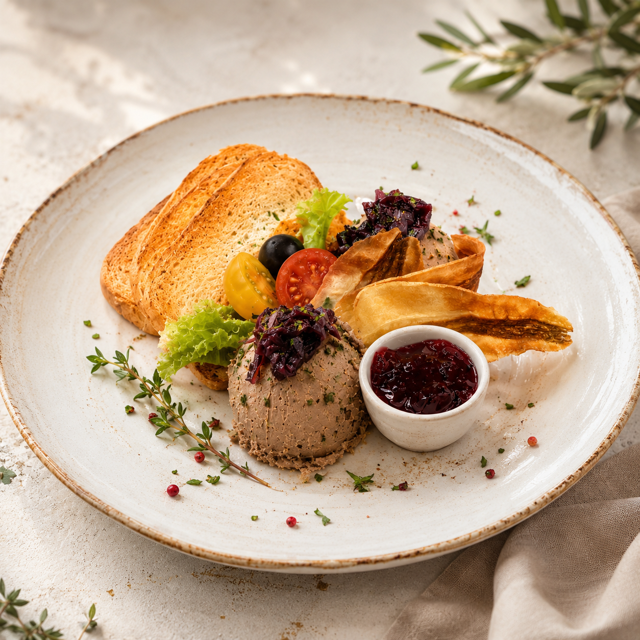 Chicken Liver Pate served with Melba Toast and vegetable crisps