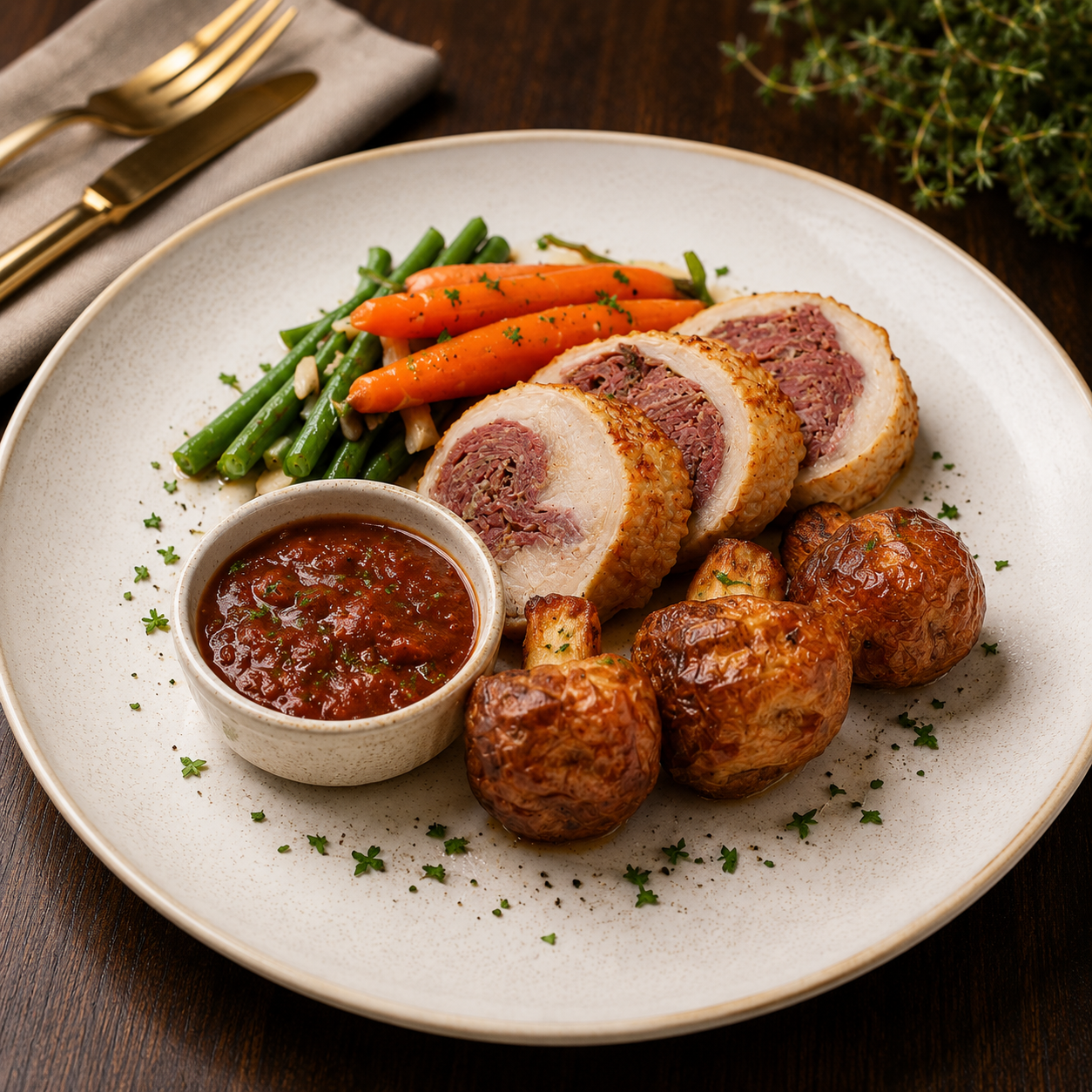 Stuffed Chicken Leg With Salt Beef