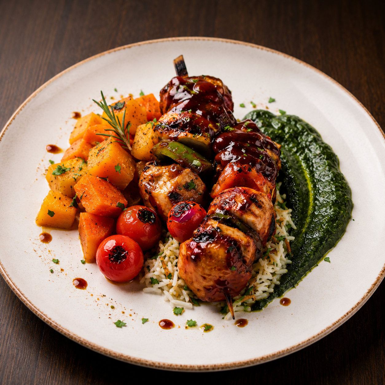 Brochette Of Chicken With BBQ Sauce
