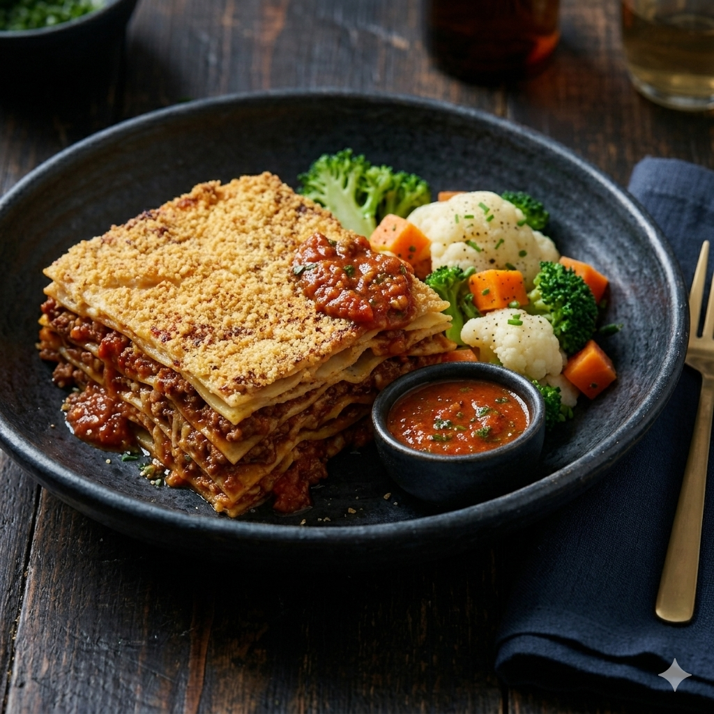 Meat Lasagne With Tomato Sauce & Roasted Vegetables