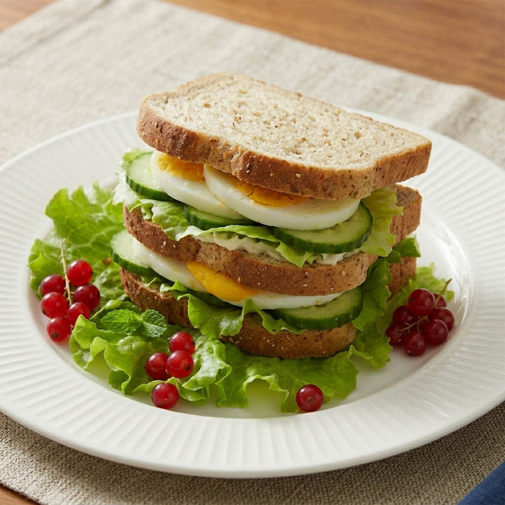 Sliced Egg With Basil Sauce Sandwich