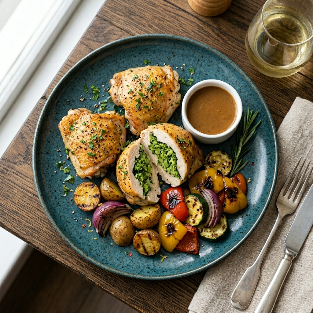 Stuffed Chicken Leg with Broccoli
