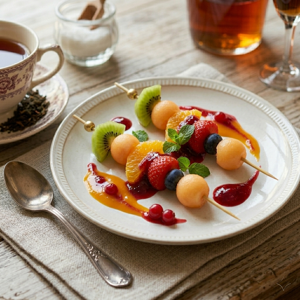 Fruit Kebabs (3) with coulis
