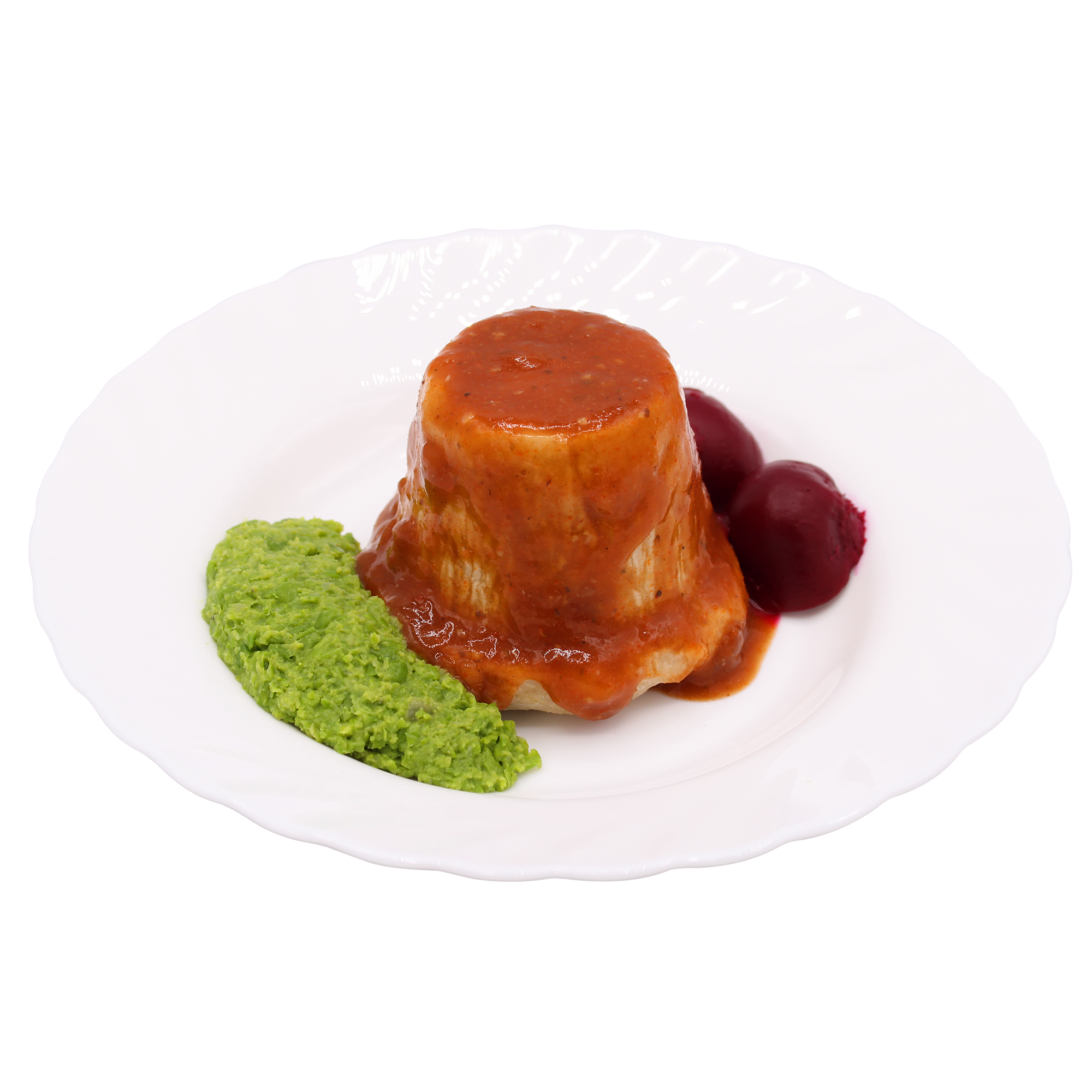 Beef Pudding With Mushy Peas & Red Wine Gravy